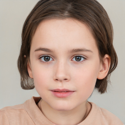 Neutral white child female with medium  brown hair and brown eyes