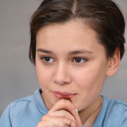 Neutral white young-adult female with short  brown hair and brown eyes