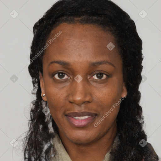 Neutral black young-adult female with long  black hair and brown eyes