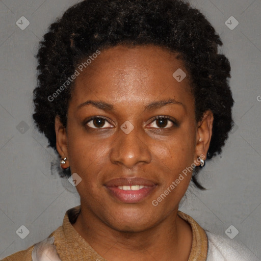 Neutral black young-adult female with short  brown hair and brown eyes