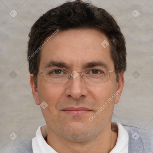 Neutral white adult male with short  brown hair and brown eyes