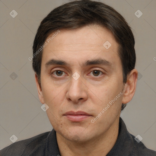 Neutral white adult male with short  brown hair and brown eyes