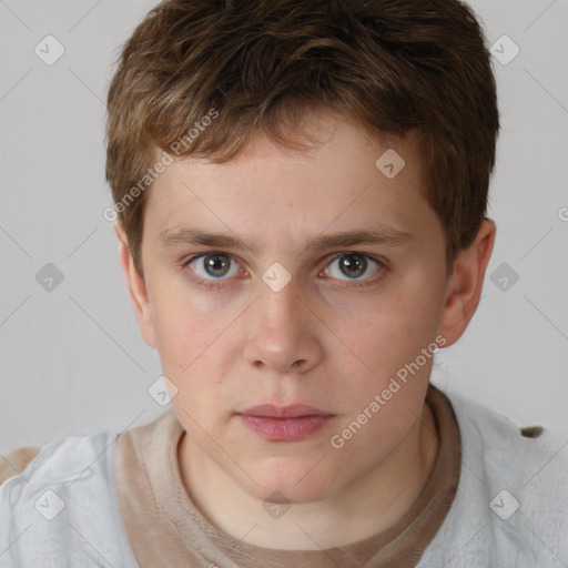 Neutral white young-adult male with short  brown hair and grey eyes