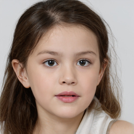 Neutral white child female with medium  brown hair and brown eyes