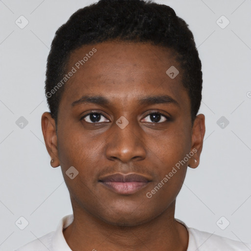 Neutral black young-adult male with short  brown hair and brown eyes