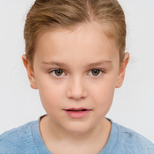 Neutral white child female with short  brown hair and brown eyes