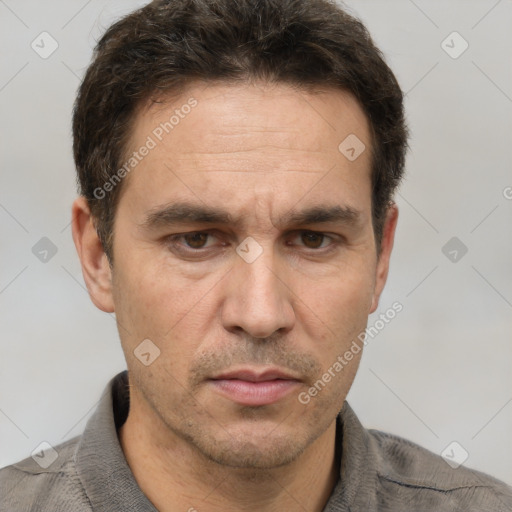 Neutral white adult male with short  brown hair and brown eyes