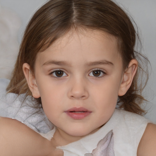 Neutral white child female with medium  brown hair and brown eyes