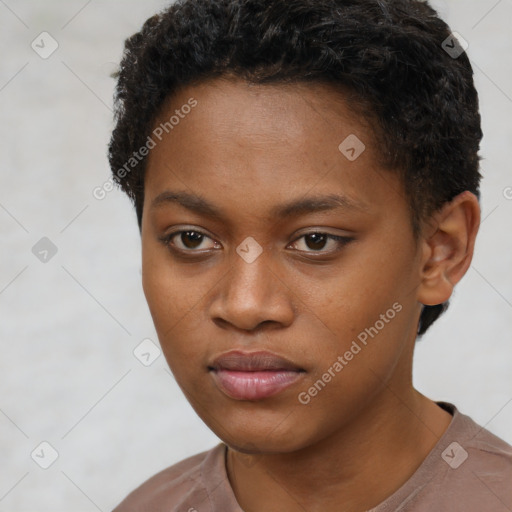 Neutral black young-adult female with short  brown hair and brown eyes