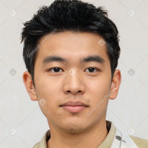 Neutral asian young-adult male with short  black hair and brown eyes