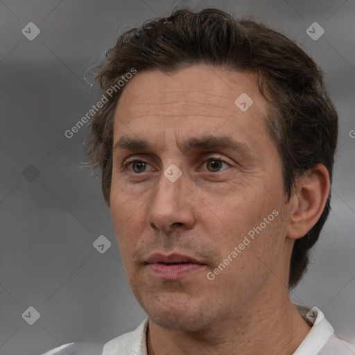 Neutral white adult male with short  brown hair and brown eyes