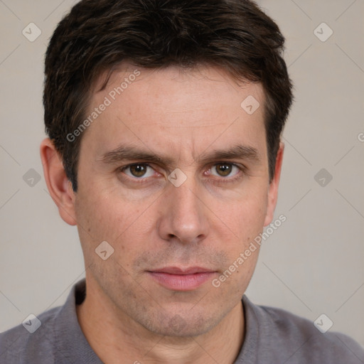 Neutral white adult male with short  brown hair and brown eyes