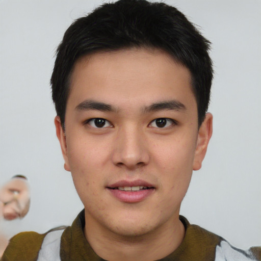 Neutral asian young-adult male with short  brown hair and brown eyes