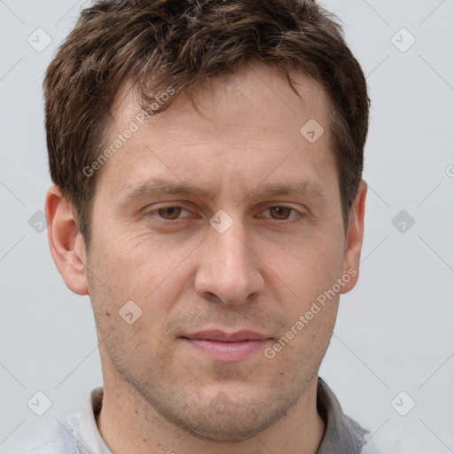 Neutral white adult male with short  brown hair and brown eyes