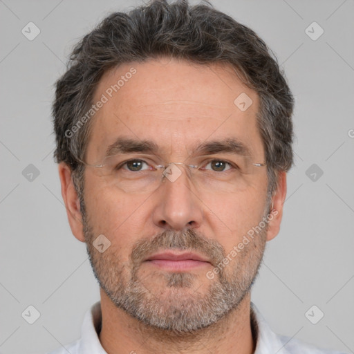 Neutral white adult male with short  brown hair and brown eyes