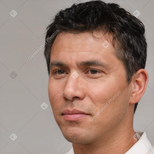 Neutral white adult male with short  brown hair and brown eyes