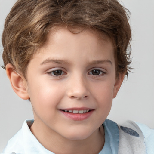 Joyful white child male with short  brown hair and brown eyes