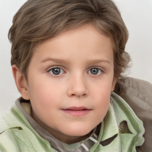 Neutral white child female with short  brown hair and grey eyes