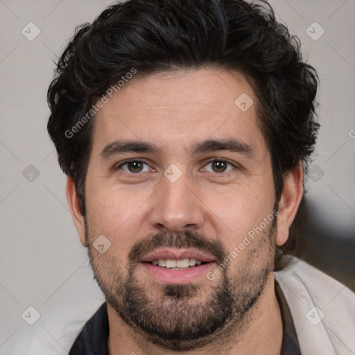 Neutral white adult male with short  brown hair and brown eyes