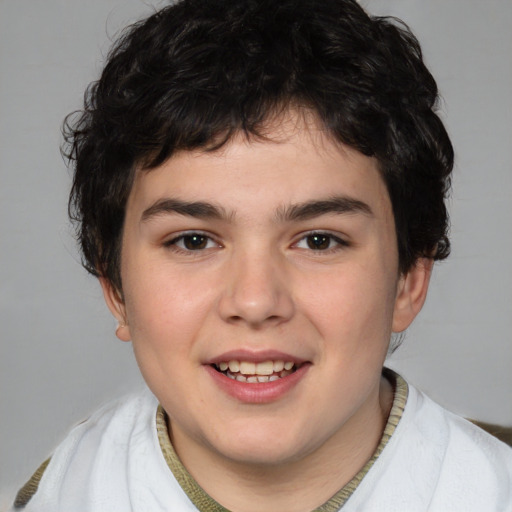 Joyful white young-adult male with medium  brown hair and brown eyes