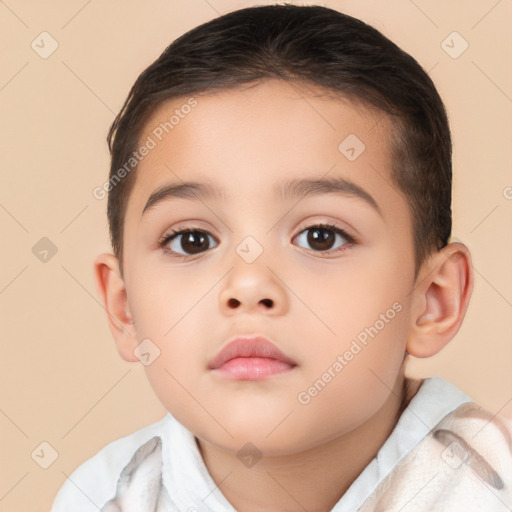 Neutral white child female with short  brown hair and brown eyes