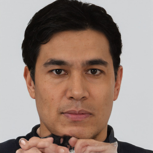Neutral asian young-adult male with short  black hair and brown eyes
