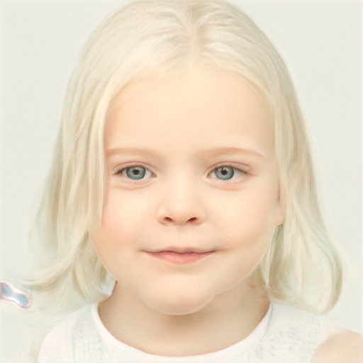 Neutral white child female with medium  blond hair and blue eyes