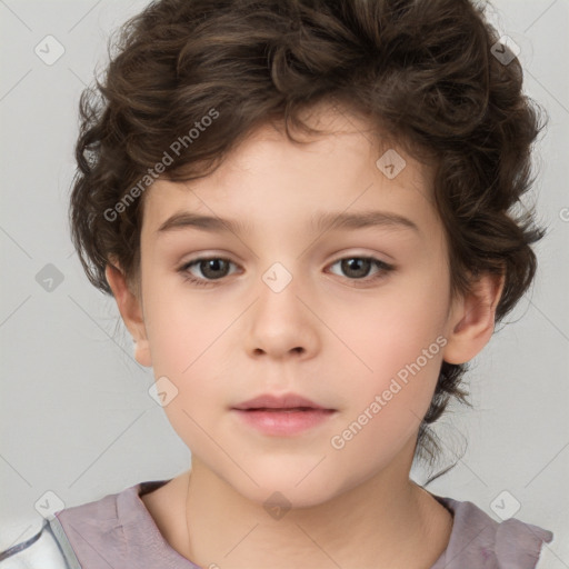 Neutral white child female with medium  brown hair and brown eyes