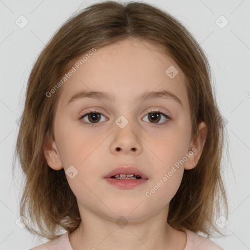 Neutral white child female with medium  brown hair and brown eyes