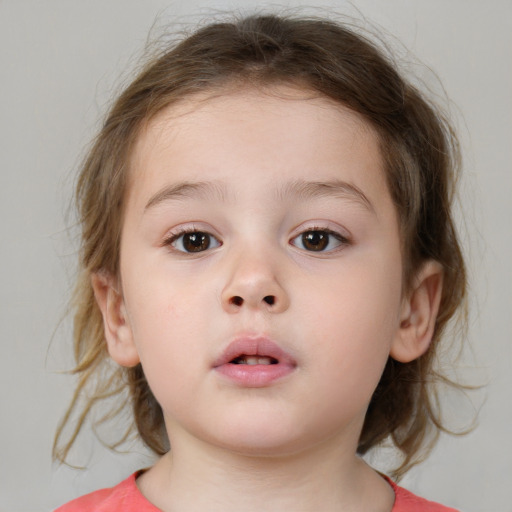 Neutral white child female with medium  brown hair and brown eyes