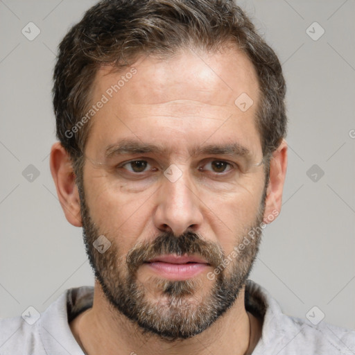 Neutral white adult male with short  brown hair and brown eyes