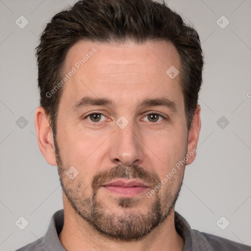 Neutral white adult male with short  brown hair and brown eyes