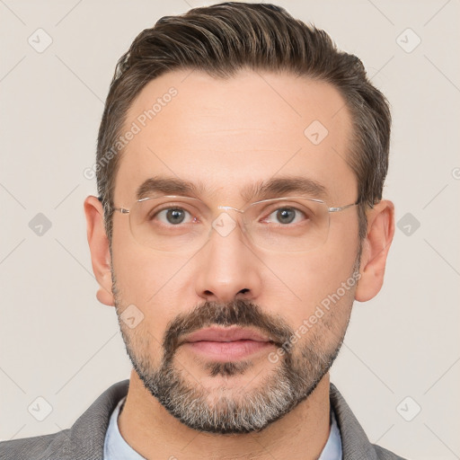 Neutral white adult male with short  brown hair and brown eyes