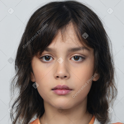 Neutral white child female with medium  brown hair and brown eyes