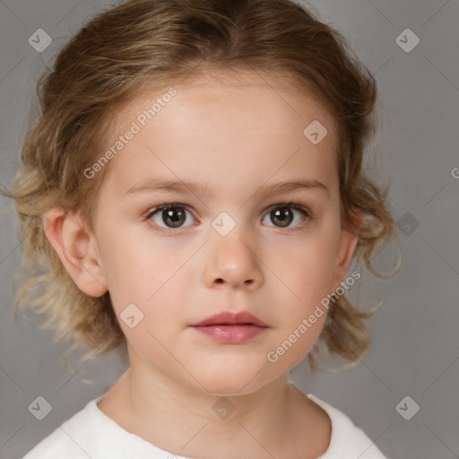 Neutral white child female with medium  brown hair and brown eyes