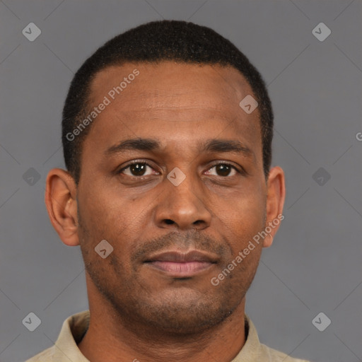 Neutral latino young-adult male with short  brown hair and brown eyes