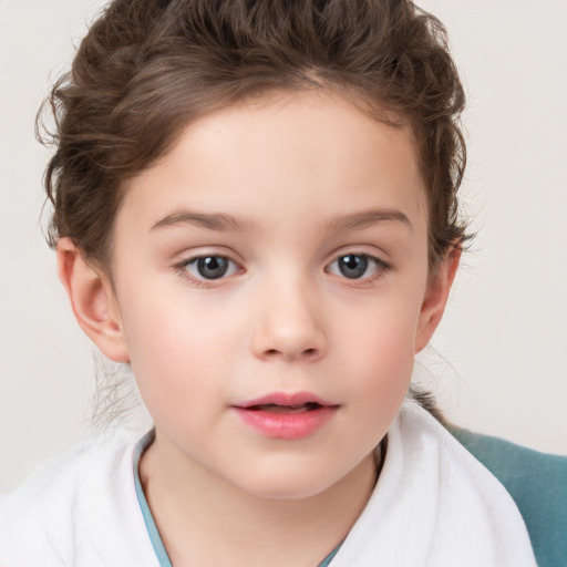 Neutral white child female with short  brown hair and brown eyes