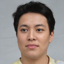 Neutral asian young-adult male with short  brown hair and brown eyes