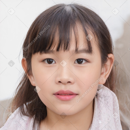 Neutral white child female with medium  brown hair and brown eyes