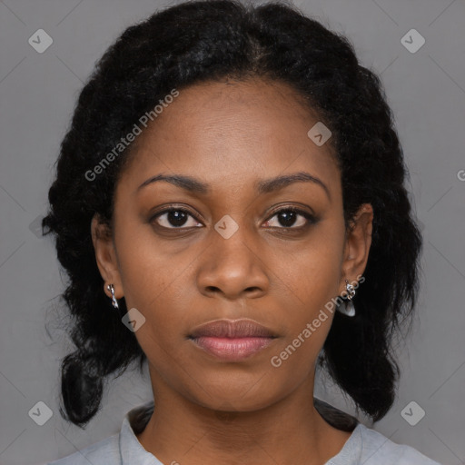 Neutral black young-adult female with medium  black hair and brown eyes