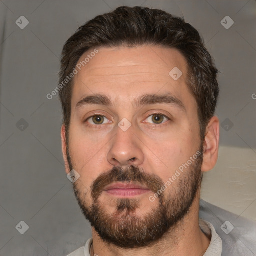 Neutral white adult male with short  brown hair and brown eyes