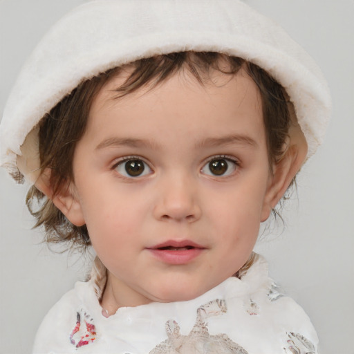 Neutral white child female with medium  brown hair and brown eyes