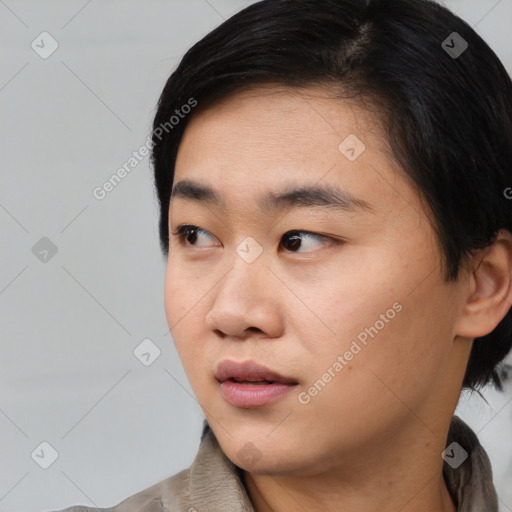 Neutral asian young-adult male with short  black hair and brown eyes