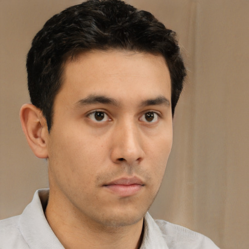 Neutral asian young-adult male with short  brown hair and brown eyes