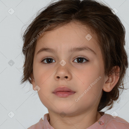 Neutral white child female with medium  brown hair and brown eyes