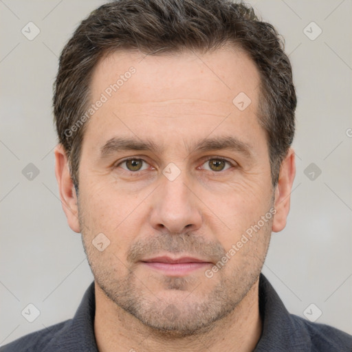 Neutral white adult male with short  brown hair and brown eyes