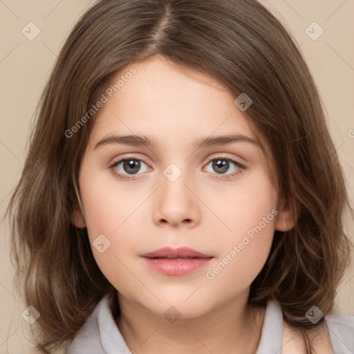 Neutral white child female with medium  brown hair and brown eyes