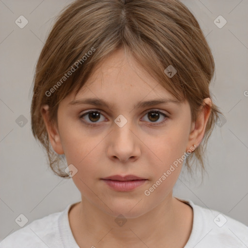 Neutral white child female with medium  brown hair and brown eyes