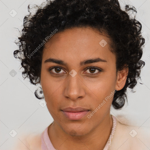 Neutral black young-adult female with short  brown hair and brown eyes