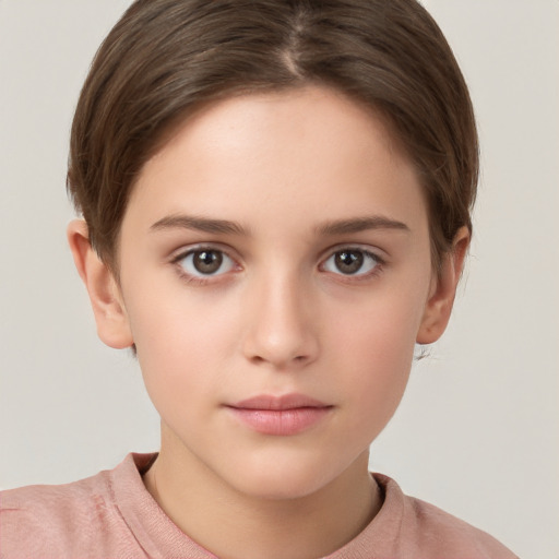 Neutral white child female with short  brown hair and brown eyes